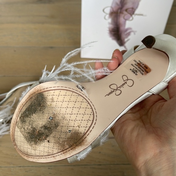 Jessica Simpson JS Raelin Crystal Satin Feathers Stiletto Heels 7M - Picture 5 of 8